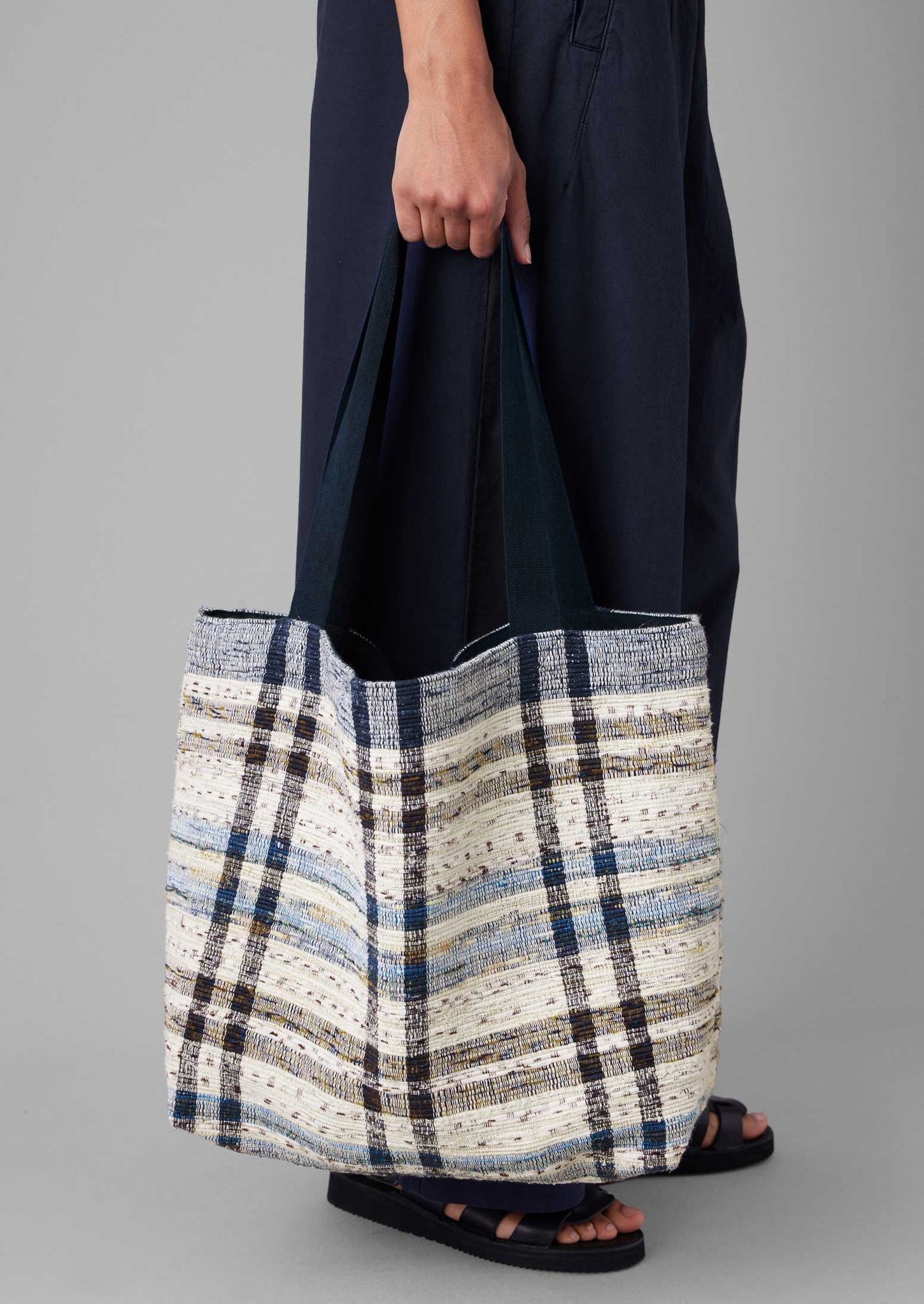 Remnant Fabric Check Bag | Ecru/Navy