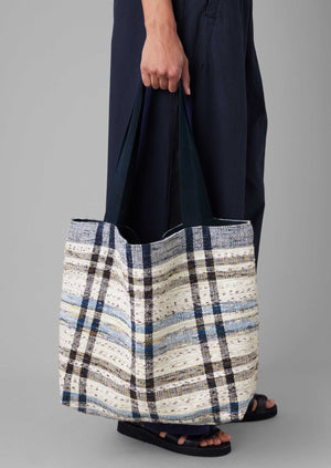 Remnant Fabric Check Bag | Ecru/Navy