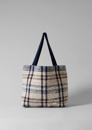 Remnant Fabric Check Bag | Ecru/Navy