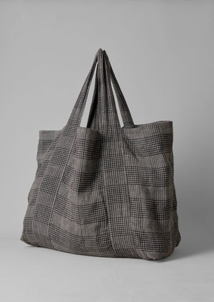 Etched Check Linen Bag | Slate