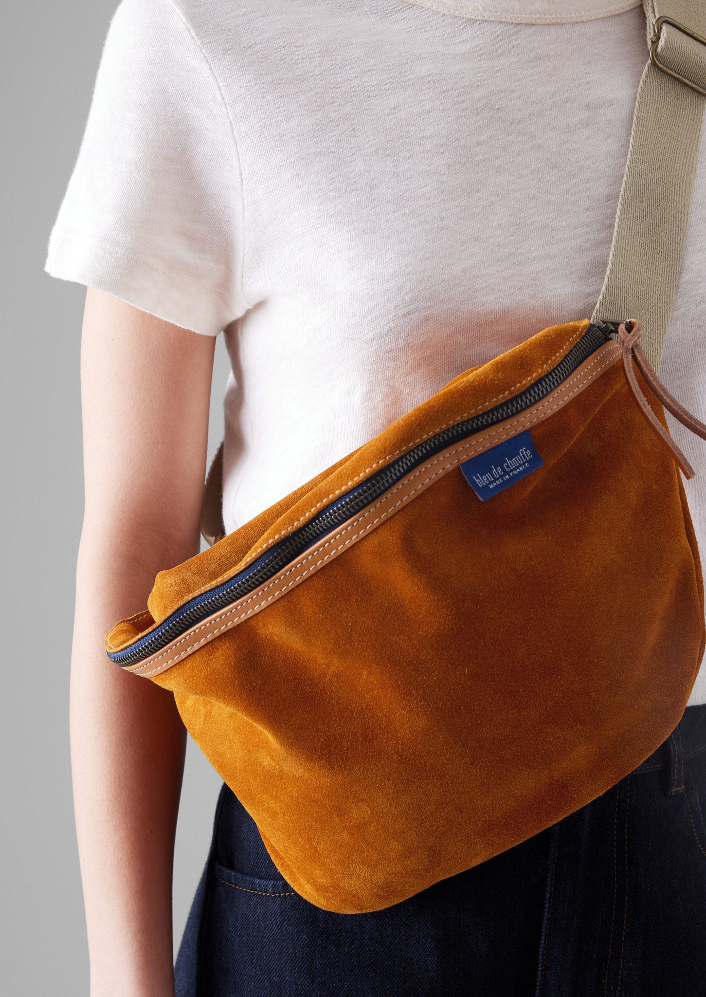 Bleu De Chauffe Suede Cross Body Bag | Ochre