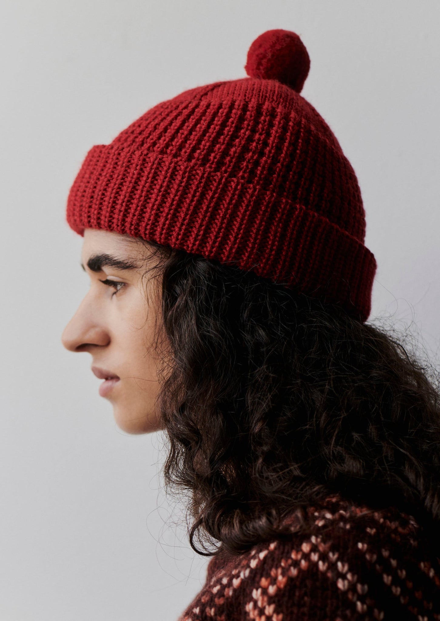 Waffle Stitch Wool Beanie | Carmine Red