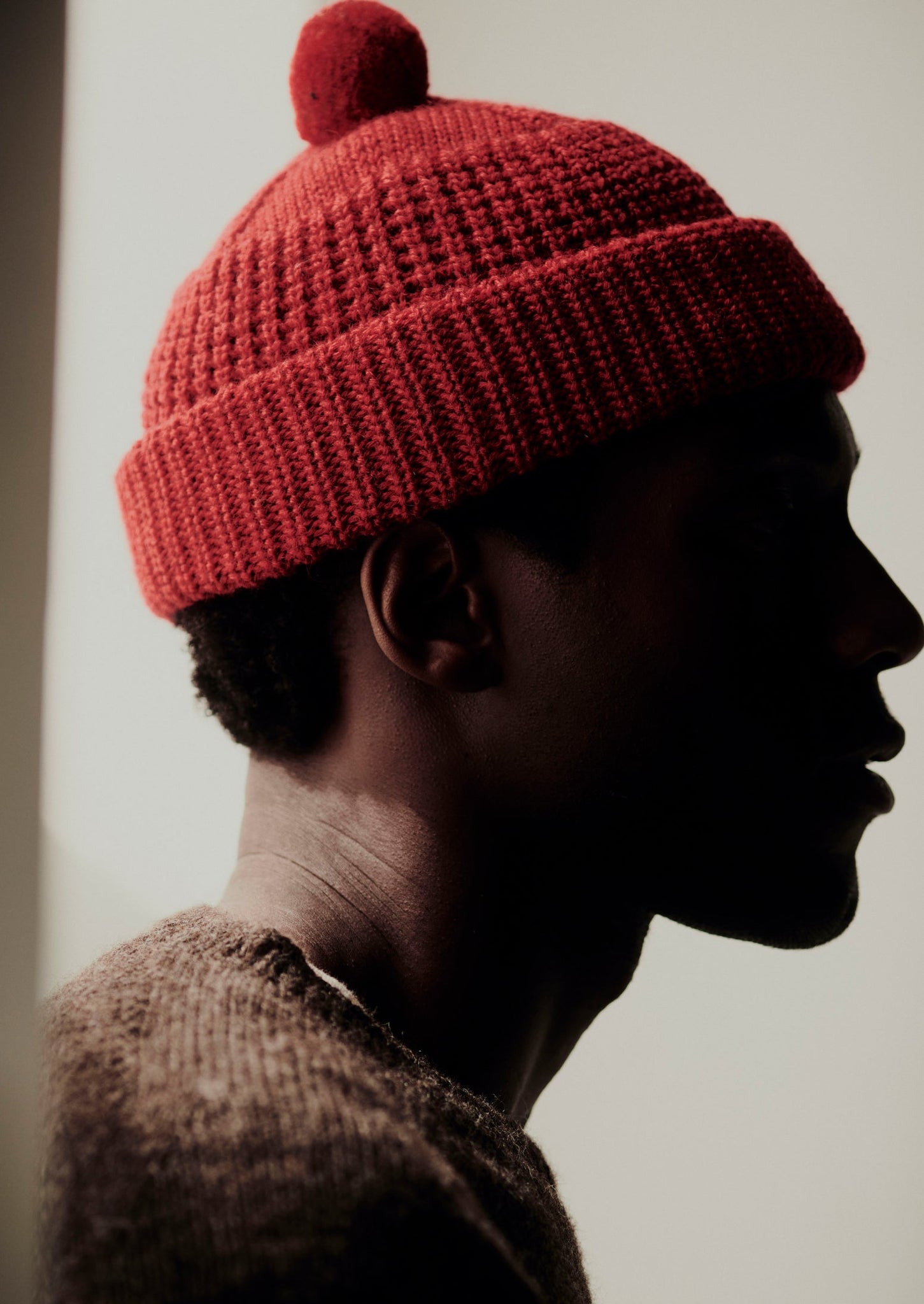 Waffle Stitch Wool Beanie | Carmine Red