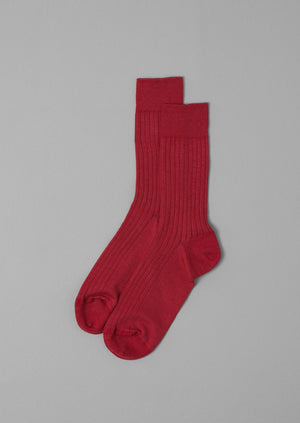 Nishiguchi Kutsushita Silk Cotton Ribbed Socks | Brick