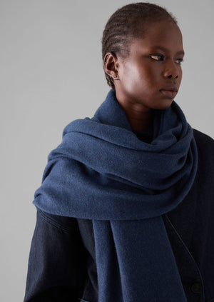 Cashmere Wool Wrap Scarf | Navy