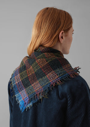 Stellar Boiled Wool Check Scarf | Oil Green