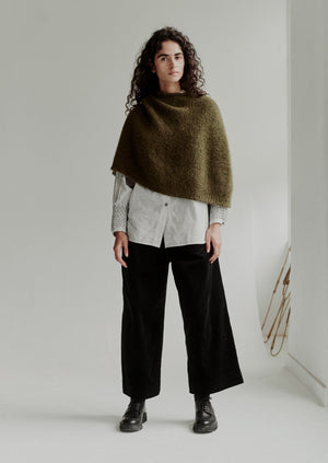 Lofty Alpaca Blend Knitted Poncho | Olive