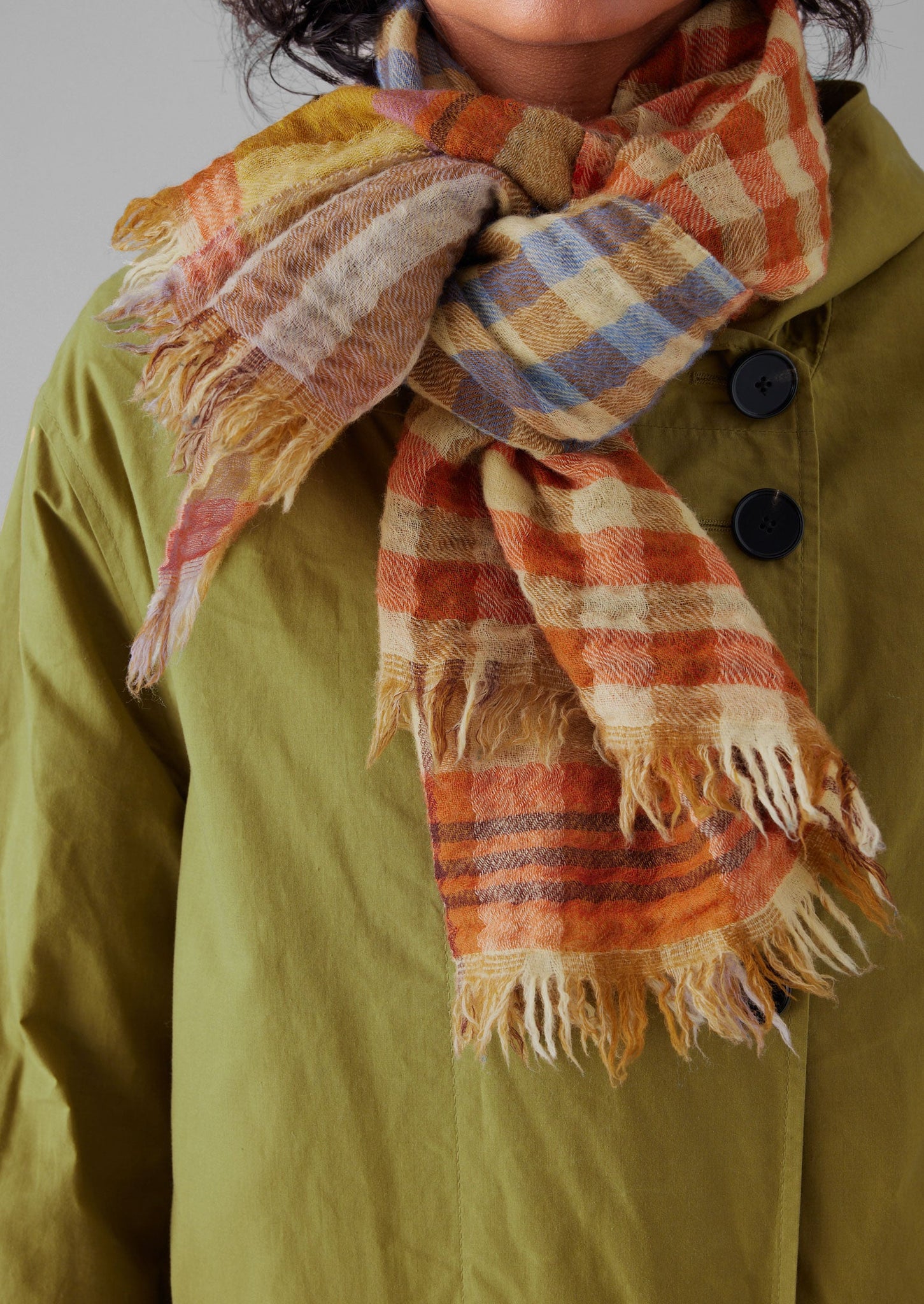 Dual Check Handwoven Knot Scarf | Primrose Yellow/Multi