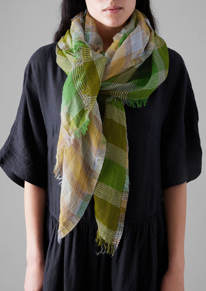 Contrast Check Volant Scarf | Shadow Green/Lawn Green