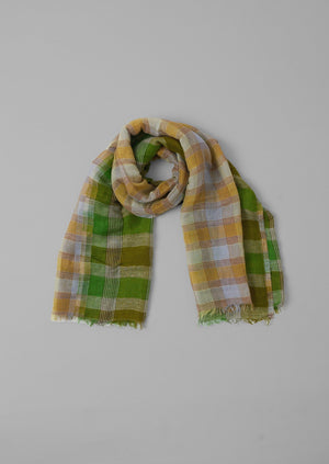 Contrast Check Volant Scarf | Shadow Green/Lawn Green