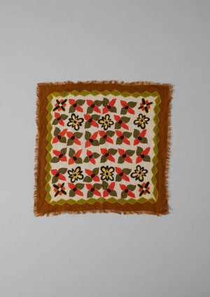 Folk Floral Print Linen Bandana | Paprika/Warm Green