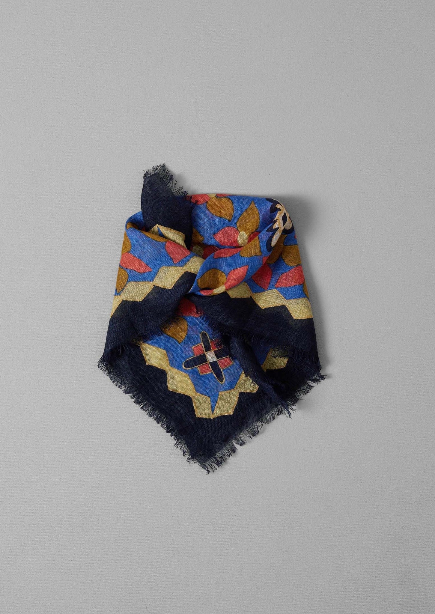 Folk Floral Print Linen Bandana | Bluebird