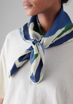 Washi Print Silk Bandana | Blue/Green