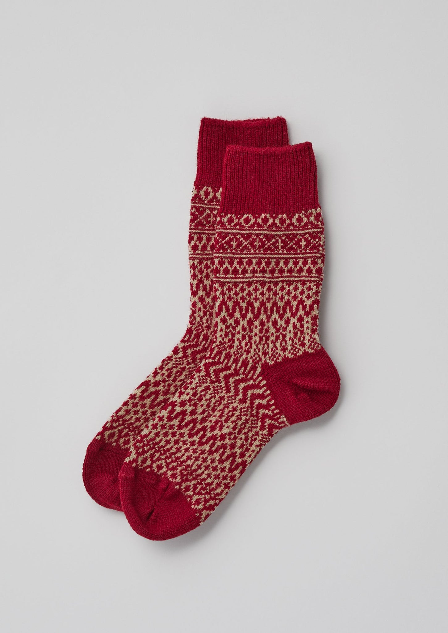 Nishiguchi Kutsushita Wool Jacquard Socks | Red