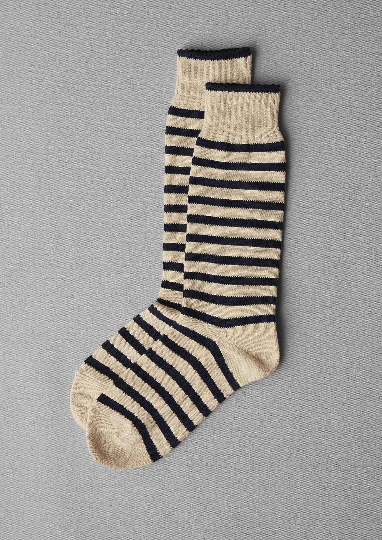 Chup Cotton Linen Stripe Socks | Navy/Ecru