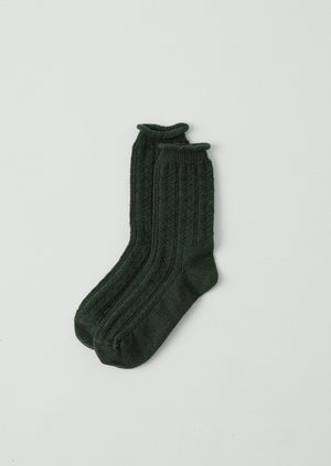 Guernsey Stitch Cotton Socks | Dark Green