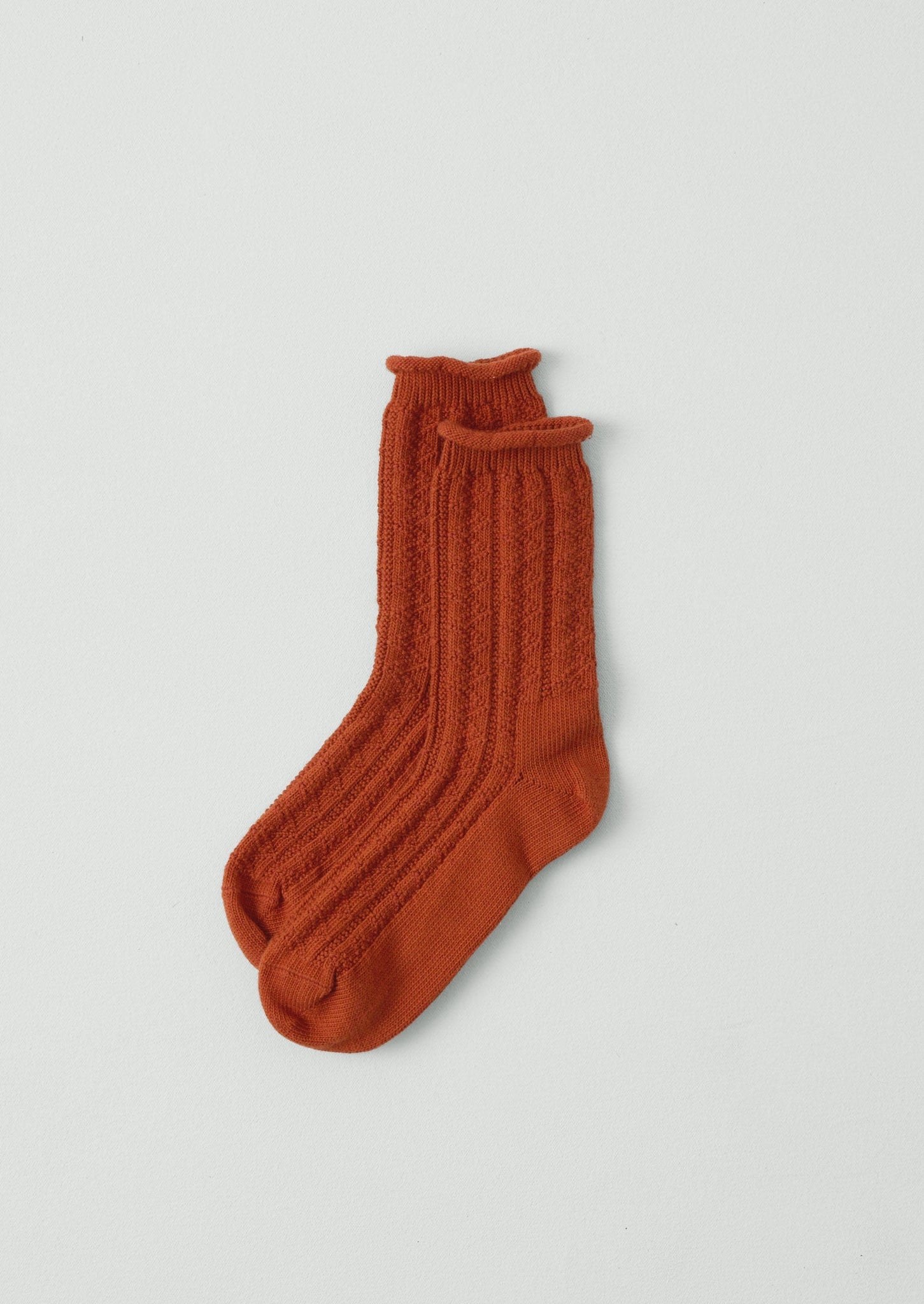 Guernsey Stitch Cotton Socks | Rust