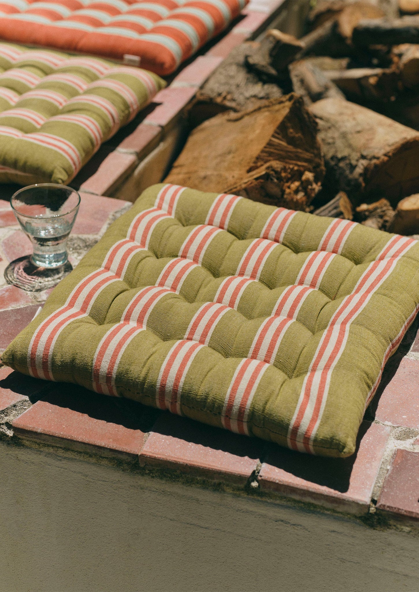 Cove Stripe Chair Cushion | Nasturtium/Island Green