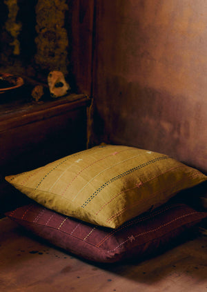 Basri Hand Embroidered Cushion Cover | Olive