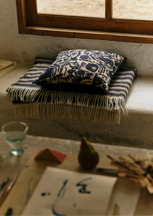 Moriko Print Cushion Cover | Ecru/Indigo