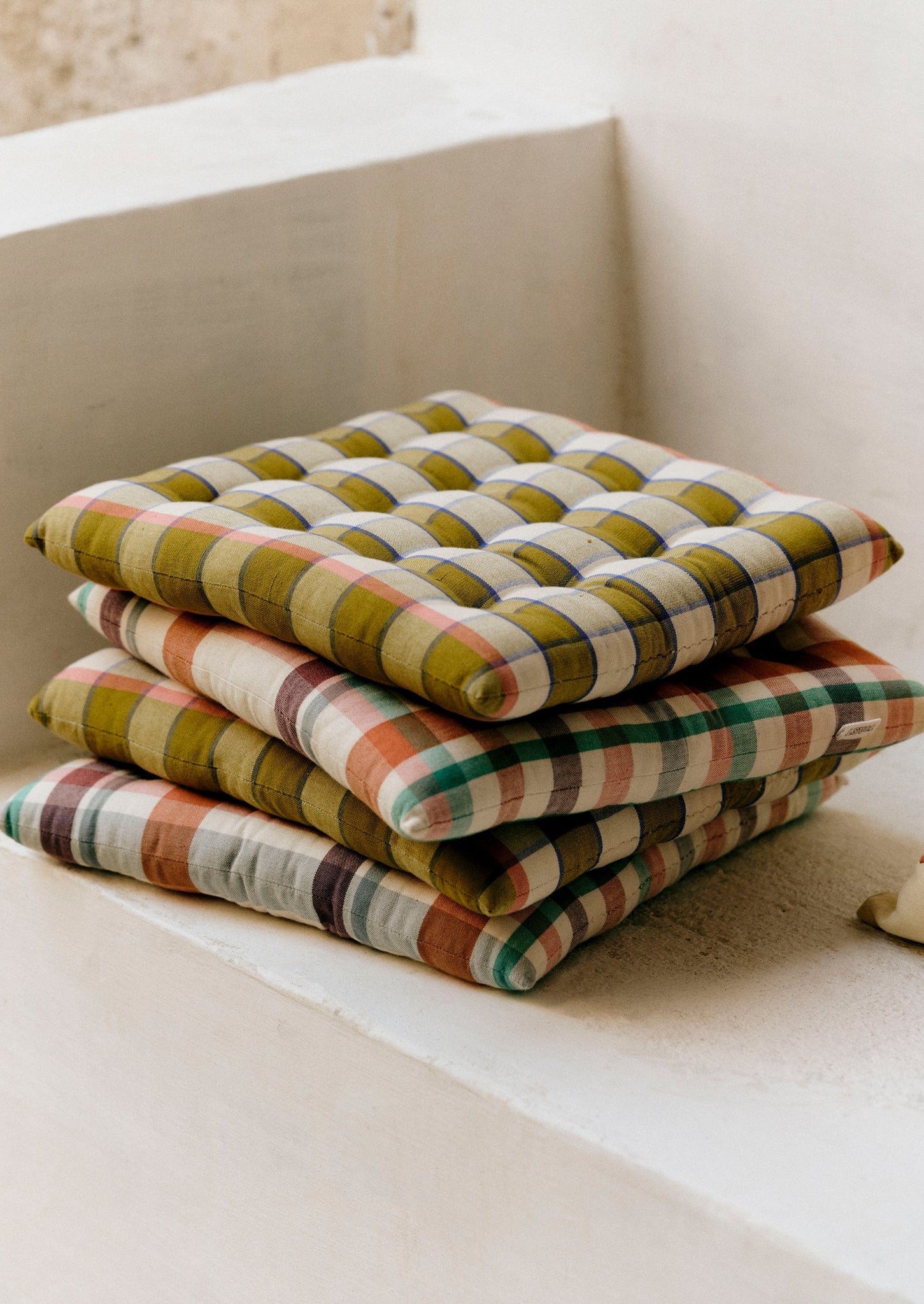 Priya Check Chair Cushion | Kelp
