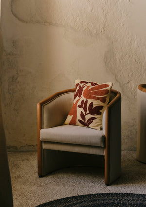 Embroidered Lark Cushion Cover | Sandstone/Burnt Sienna