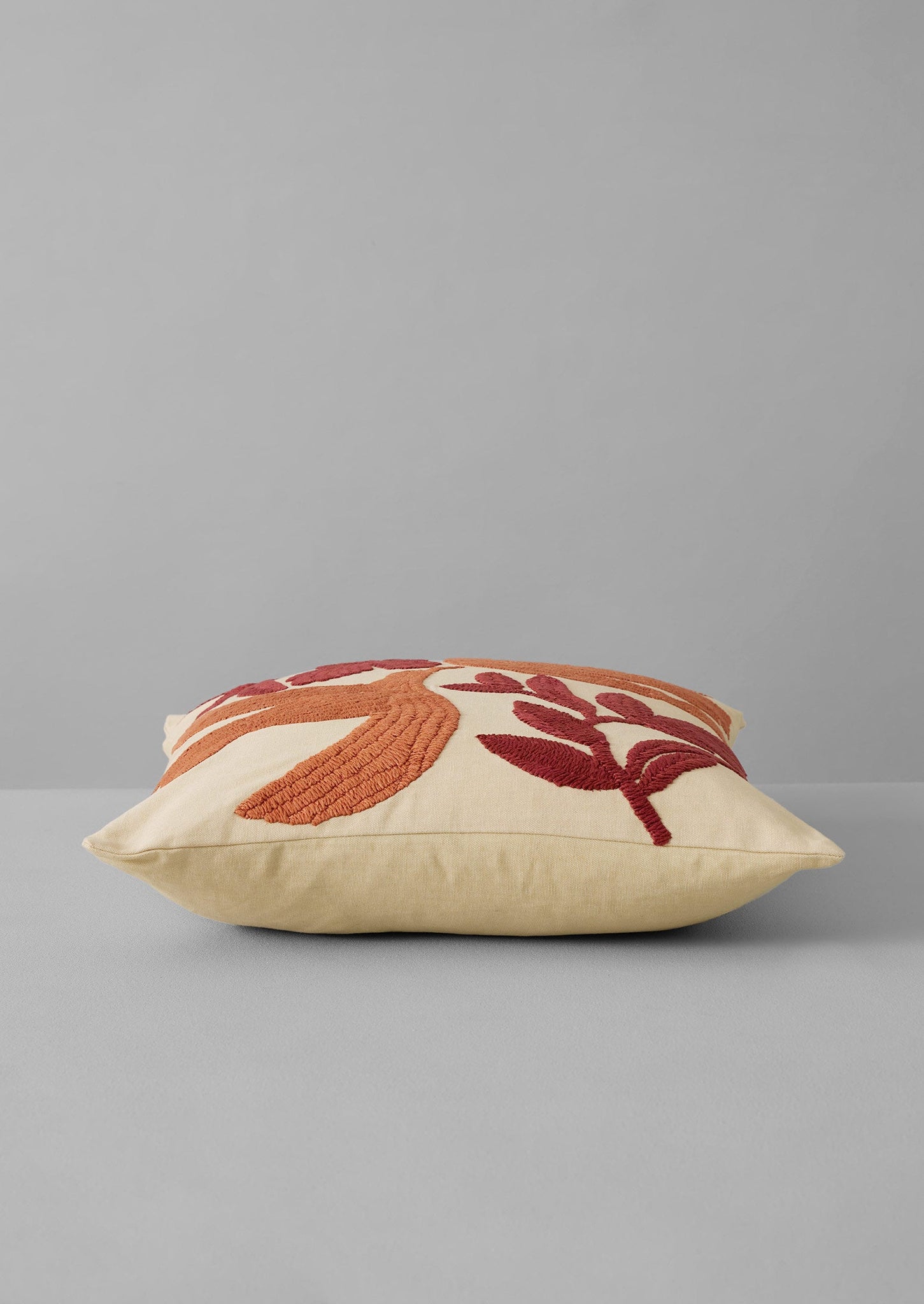 Embroidered Lark Cushion Cover | Sandstone/Burnt Sienna