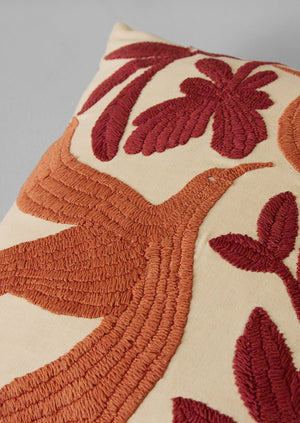 Embroidered Lark Cushion Cover | Sandstone/Burnt Sienna