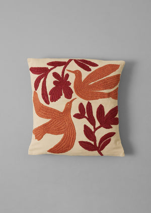 Embroidered Lark Cushion Cover | Sandstone/Burnt Sienna