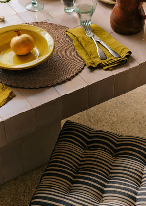 Hand Woven Stripe Seat Cushion | Ecru/Indigo
