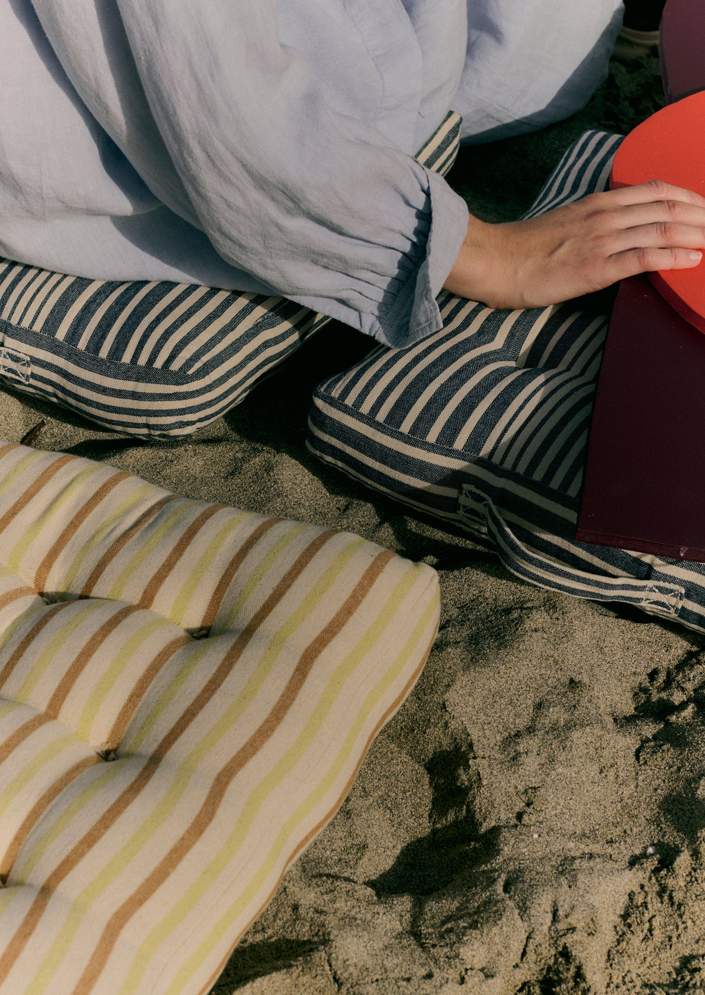 Hand Woven Stripe Seat Cushion | Ecru/Washed Lime