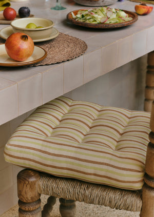 Hand Woven Stripe Seat Cushion | Ecru/Washed Lime