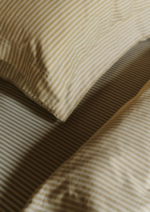 Organic Cotton Ticking Stripe Oxford Pillowcase | Ecru/Straw