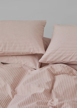 Organic Cotton Ticking Stripe Housewife Pillowcase | Ecru/Rose