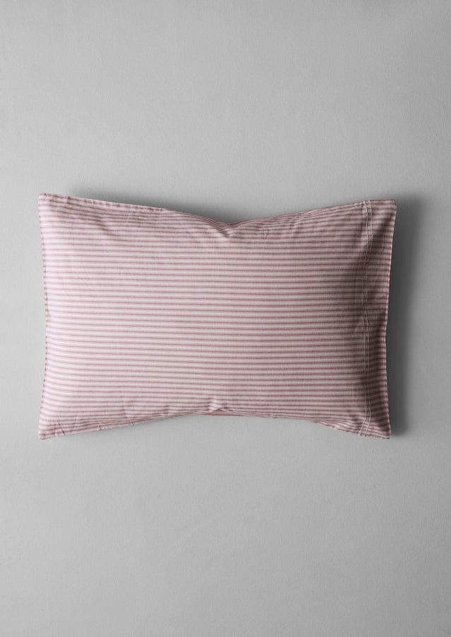 Organic Cotton Ticking Stripe Housewife Pillowcase | Ecru/Rose