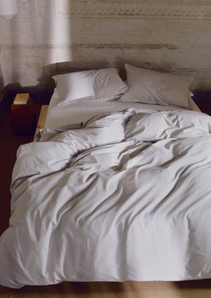 Fine Stripe Organic Cotton Oxford Pillowcase Set | Ecru/Smoke Blue