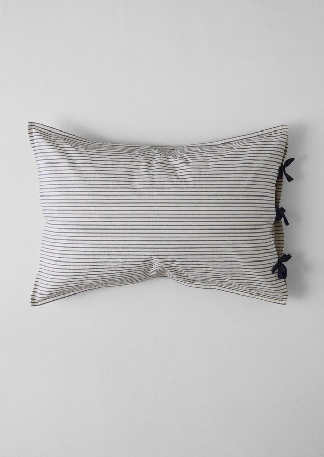 Organic Cotton Pyjama Stripe Housewife Pillowcase | Navy/Ecru