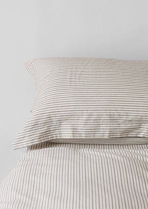 Organic Cotton Pyjama Stripe Oxford Pillowcase | Navy/Ecru
