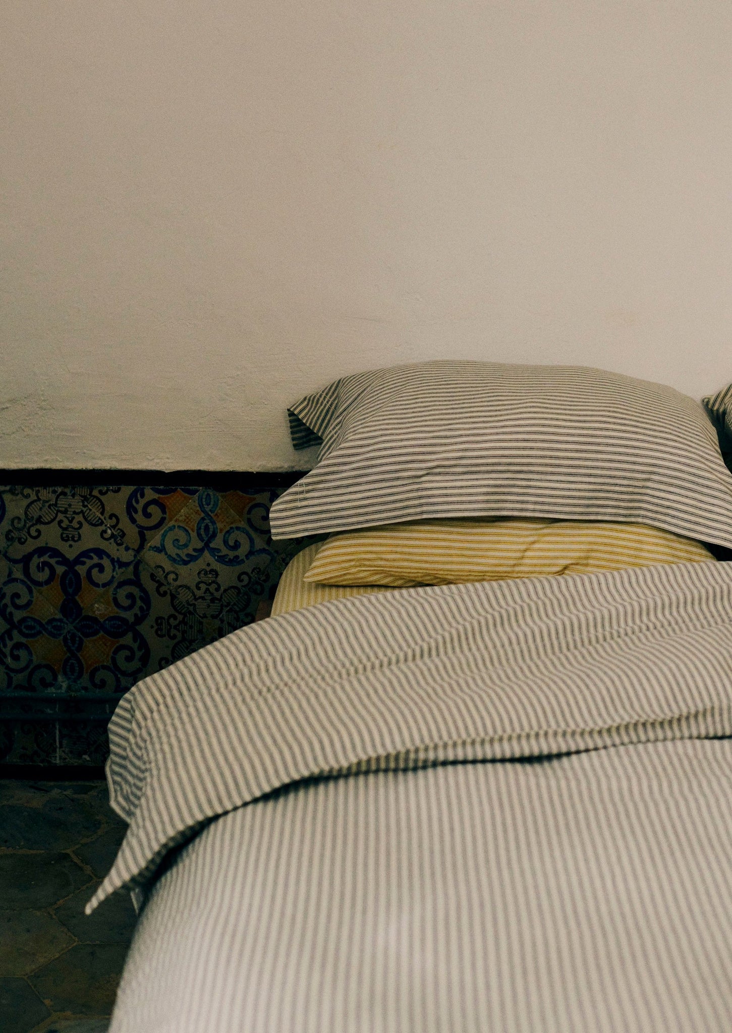 Organic Cotton Ticking Stripe Duvet Cover | Ecru/Straw