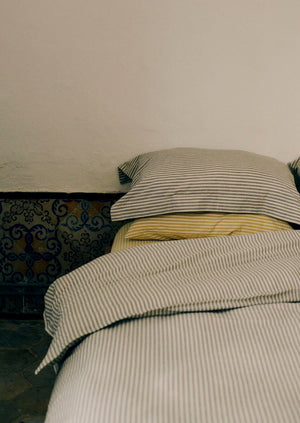 Organic Cotton Ticking Stripe Duvet Cover | Ecru/Straw