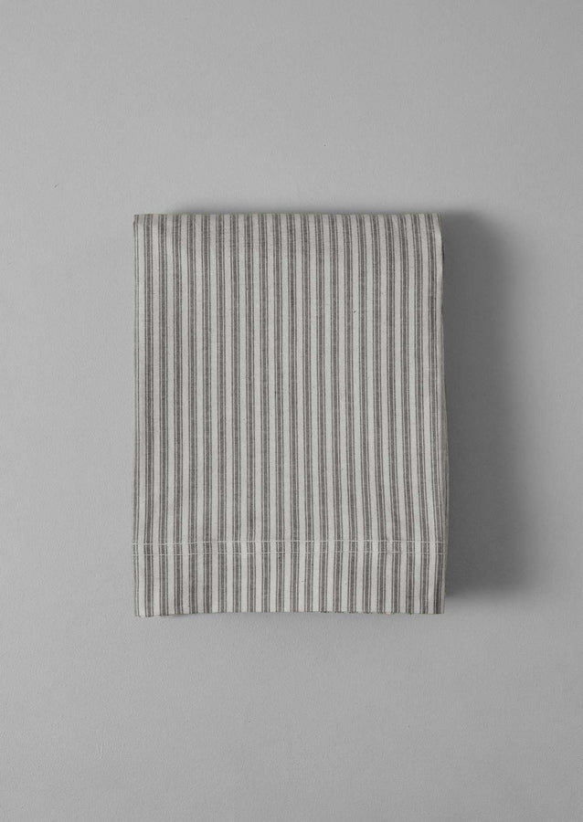 Organic Cotton Ticking Stripe Flat Sheet | Ecru/Graphite