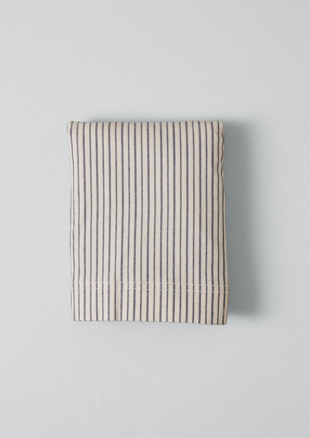 Organic Cotton Pyjama Stripe Flat Sheet | Navy/Ecru