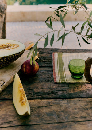Border Stripe Madur Grass Placemat | Natural/Olive