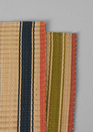 Border Stripe Madur Grass Placemat | Natural/Indigo
