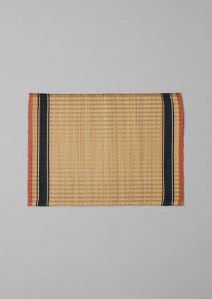 Border Stripe Madur Grass Placemat | Natural/Indigo