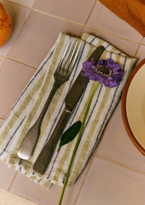 Faro Stripe Linen Napkin | Washed Lime/Midnight Blue