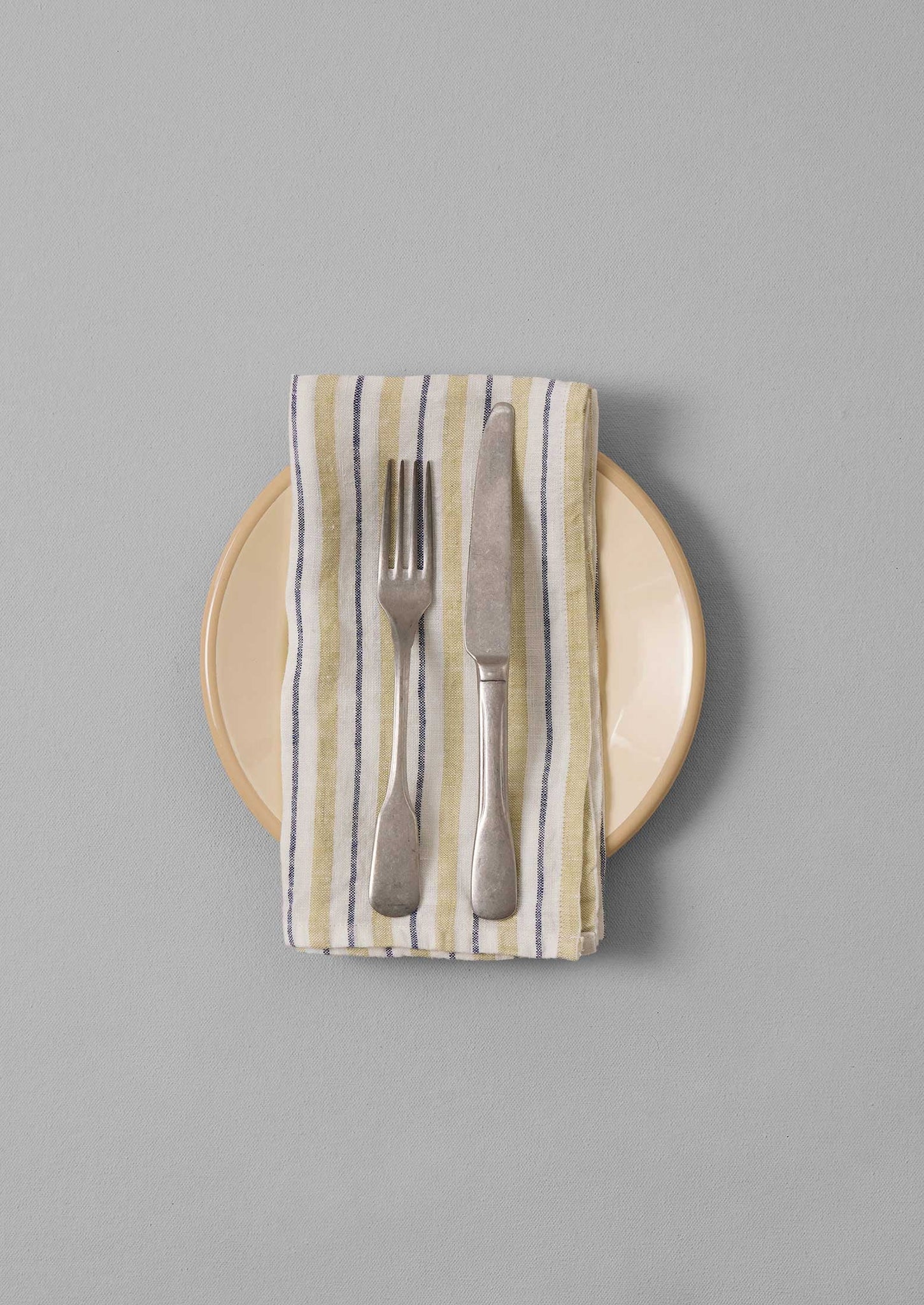 Faro Stripe Linen Napkin | Washed Lime/Midnight Blue