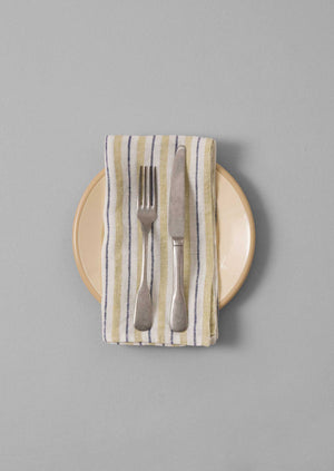 Faro Stripe Linen Napkin | Washed Lime/Midnight Blue