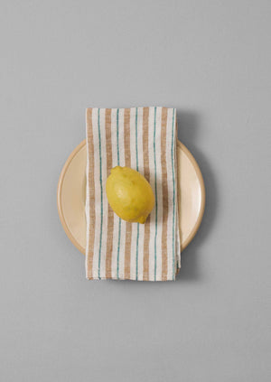 Faro Stripe Linen Napkin | Caramel/Marine Green