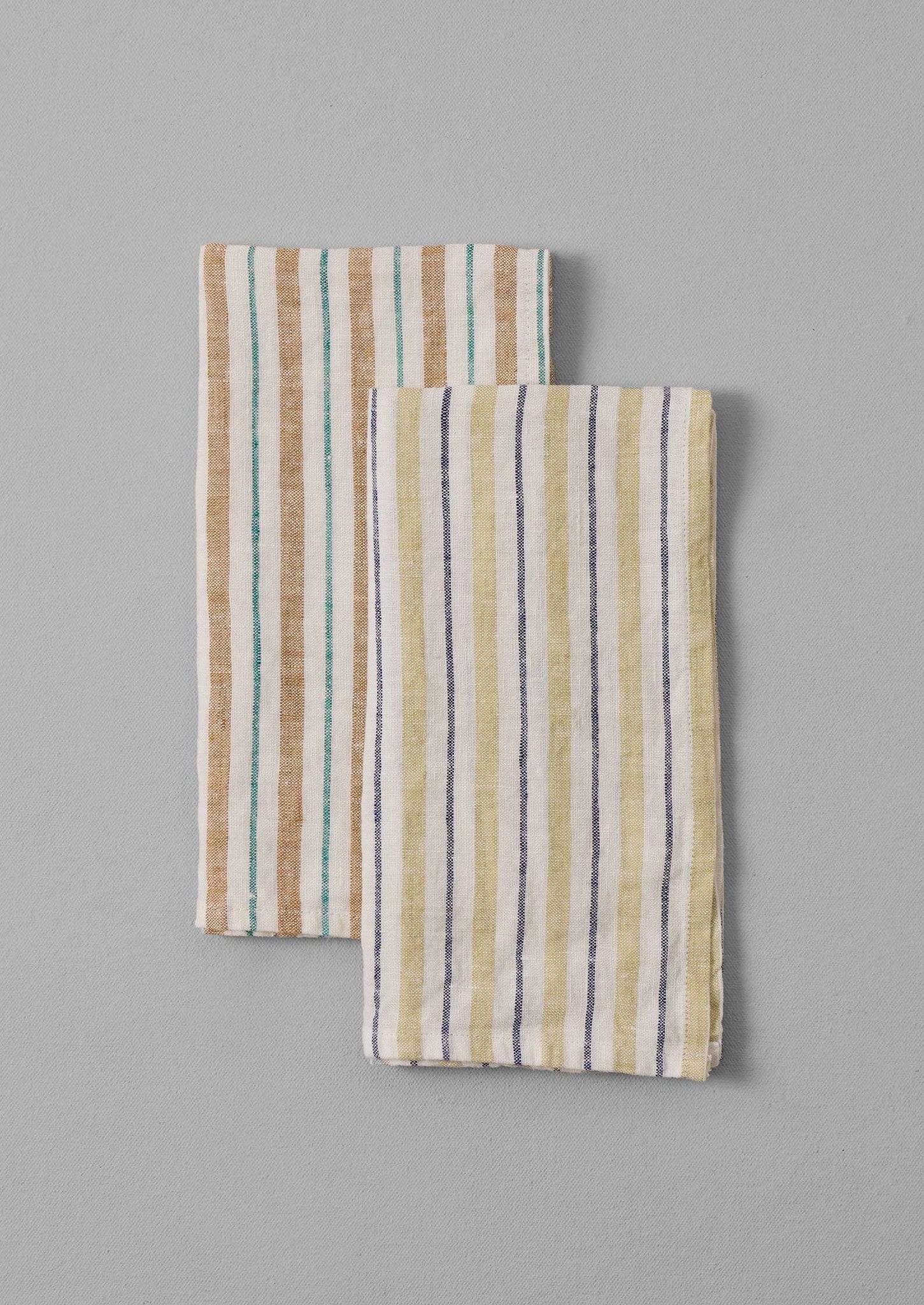 Faro Stripe Linen Napkin | Caramel/Marine Green